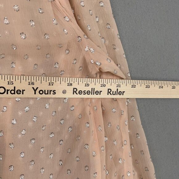 Rebecca Taylor Blouse Womens 2 Pink Tie Neck Ruffle Sheer Metallic Clip Dot Fem - Picture 13 of 15